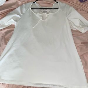 White scoop neck top with tie